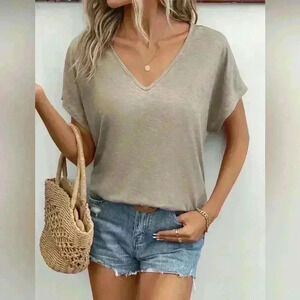Khaki Color V-Neck T-Shirt